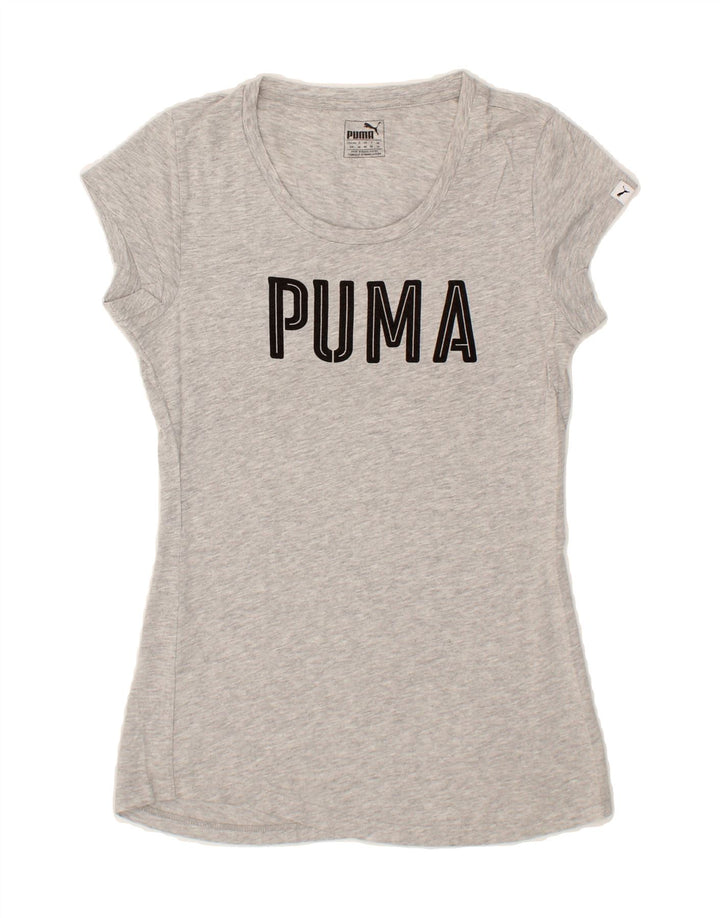 PUMA Womens Graphic T-Shirt Top UK 10 Small Grey Flecked Vintage Puma and Second-Hand Puma from Messina Hembry 