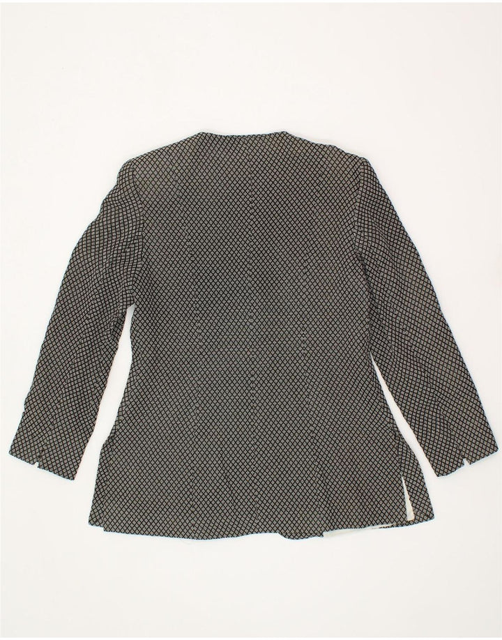VINTAGE Womens 3 Button Blazer Jacket UK 14 Large Black Geometric Viscose Vintage Vintage and Second-Hand Vintage from Messina Hembry 