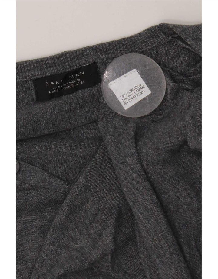Męski sweter Zara z krótkim rękawem i dekoltem w kształcie litery V, średnioszara wiskoza
