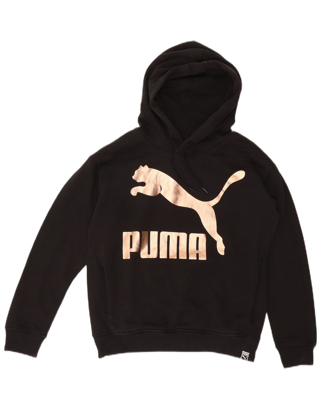 PUMA Womens Graphic Hoodie Jumper UK 12 Medium Black