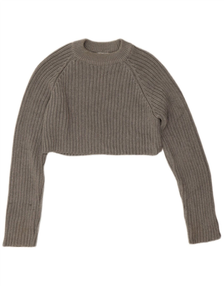 Sweter damski Zara z okrągłym dekoltem, UK 14, średnioszary, bawełniany