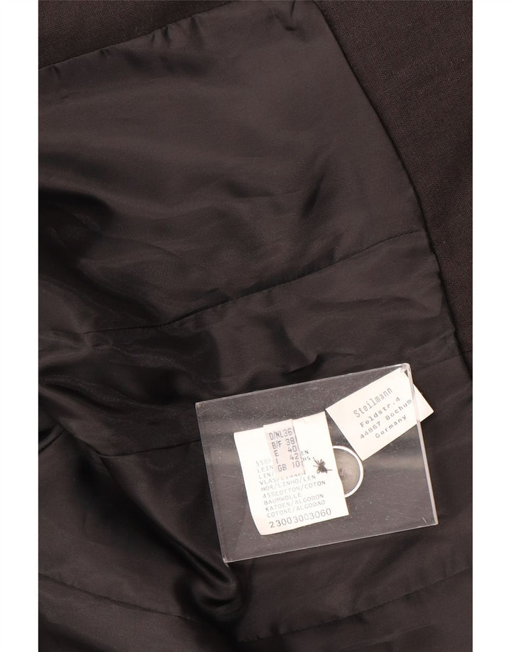 Vintage damska marynarka zapinana na 5 guzików UK 10, mała, brązowa, lniana w kwiaty