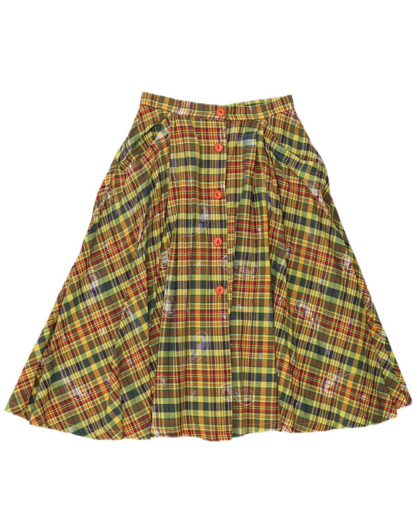 Vintage damska rozkloszowana spódnica z wysokim stanem IT 42 Medium W26 w zieloną kratkę