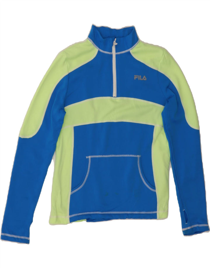 FILA Womens Zip Neck Pullover Tracksuit Top UK 12 Medium Blue Colourblock Vintage Fila and Second-Hand Fila from Messina Hembry 