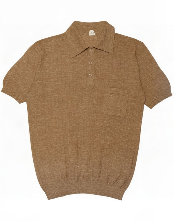 Męska koszulka polo w stylu vintage, średni beż poliakryl