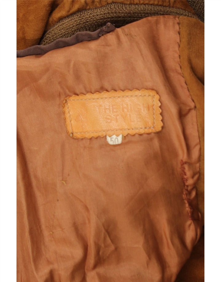 Męska zamszowa kurtka bomber w stylu vintage IT 50, duża brązowa