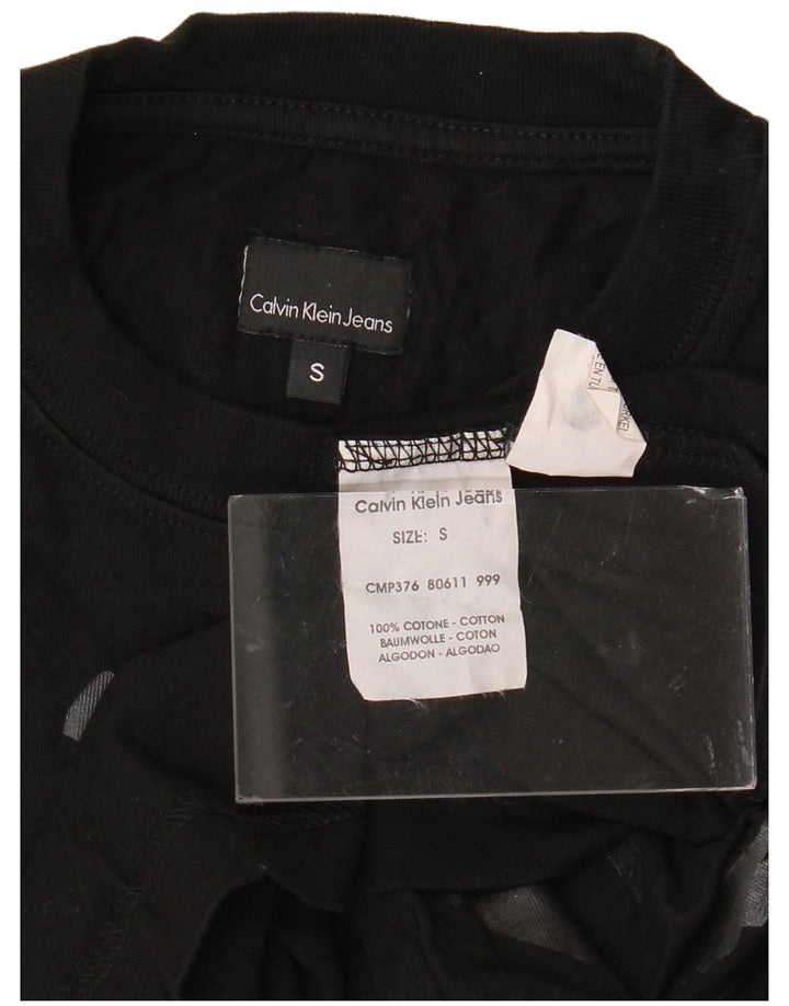 CALVIN KLEIN JEANS Męski top z grafiką, długim rękawem, mały, czarny, bawełniany