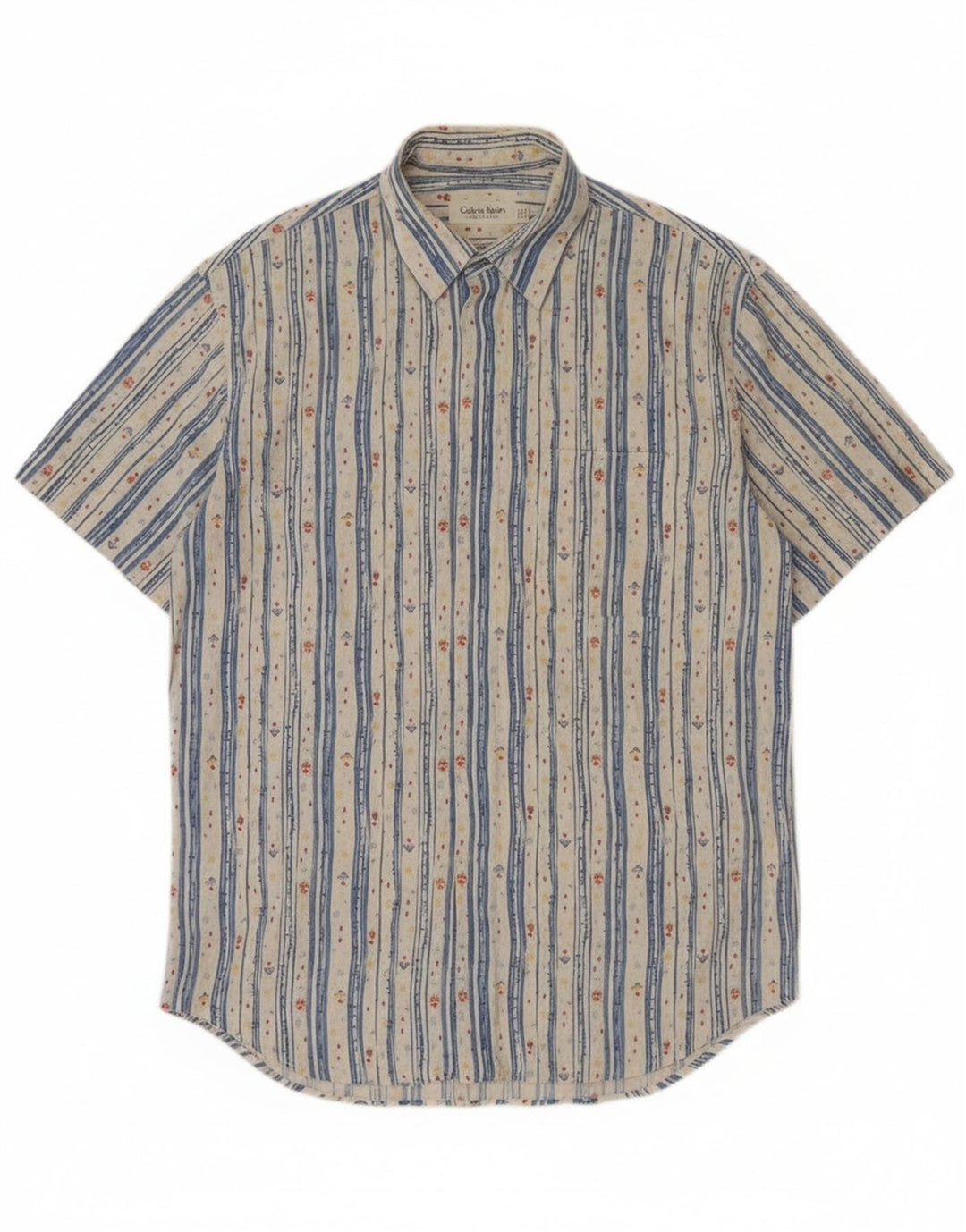 Męska koszula z krótkim rękawem Calvin Klein, bawełniana w średnie białe paski