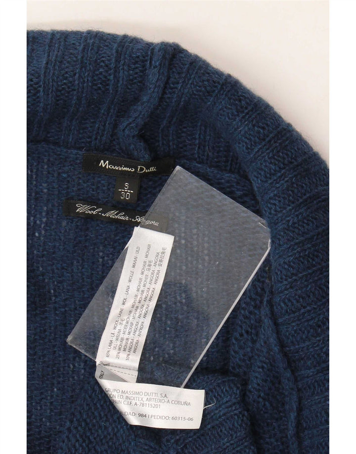 Sweter damski Massimo Dutti z wywijanym dekoltem UK 10, mały, granatowy, wełniany