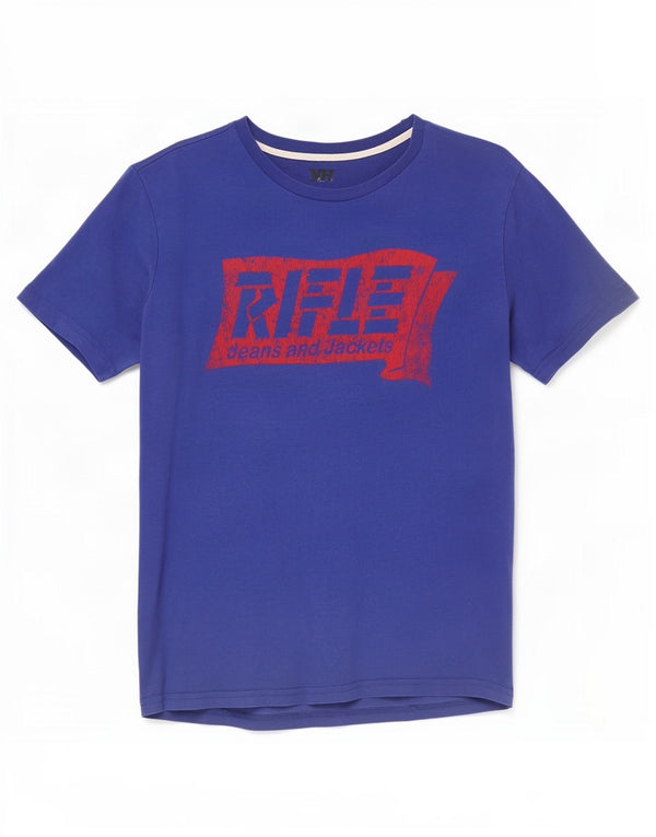 Chłopięcy T-shirt z grafiką Rifle, 13-14 lat, niebieska bawełna