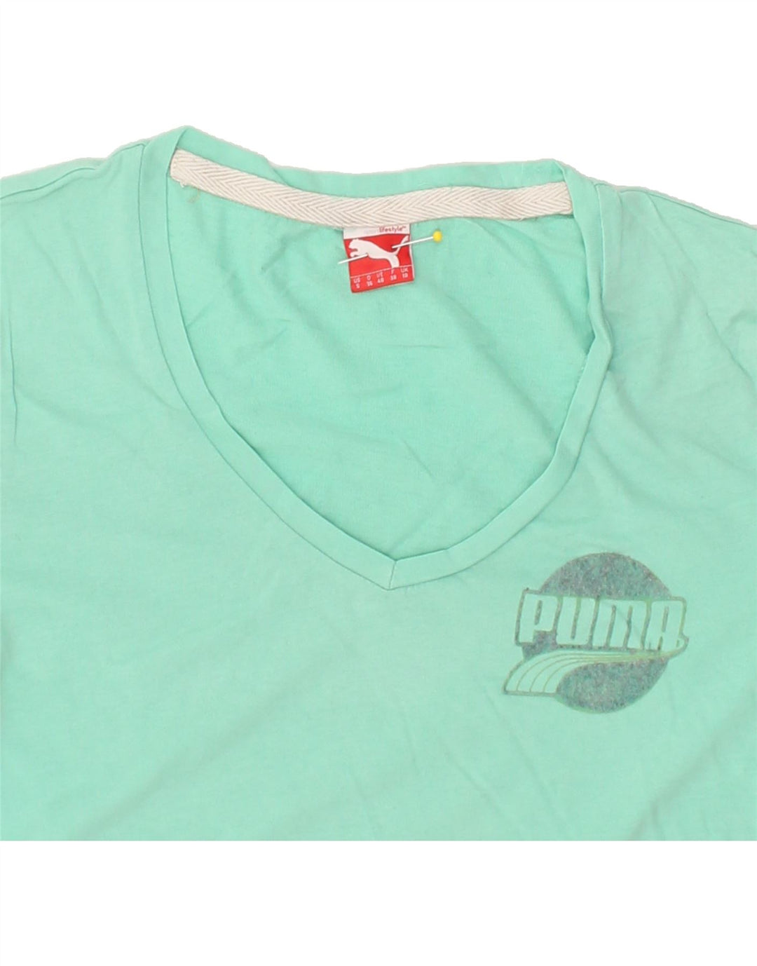 PUMA Womens Graphic T-Shirt Top UK 10 Small Green | Vintage Puma | Thrift | Second-Hand Puma | Used Clothing | Messina Hembry 