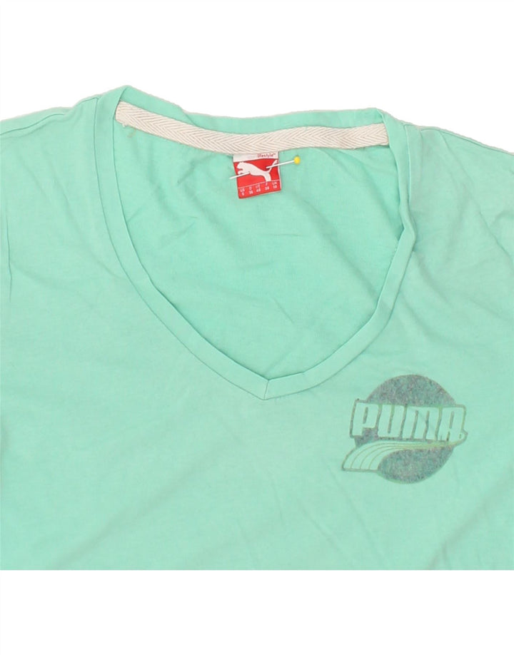 PUMA Womens Graphic T-Shirt Top UK 10 Small Green | Vintage Puma | Thrift | Second-Hand Puma | Used Clothing | Messina Hembry 