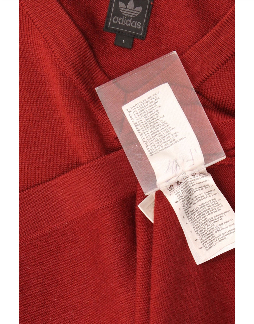 Męski sweter ADIDAS z dekoltem w kształcie litery V, mała, bordowa wełna