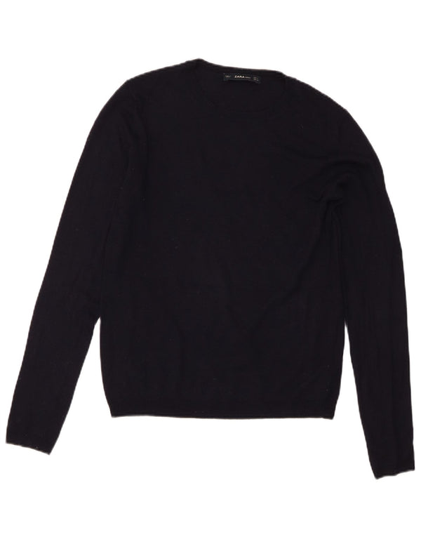 Zara Womens Crew Neck Jumper Sweater UK 10 Small Navy Blue Modal