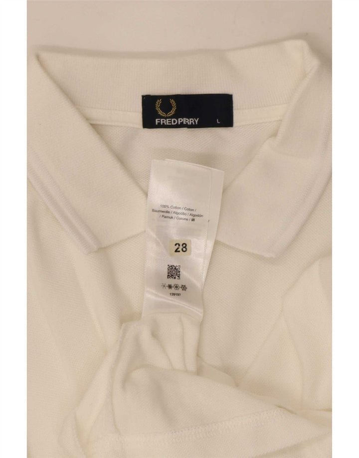 Męska koszulka polo z długim rękawem Fred Perry, duża, biała, bawełniana