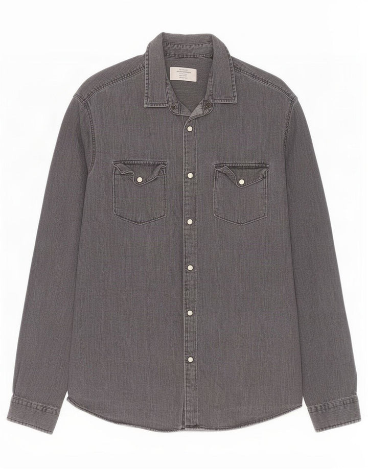 Męska koszula dżinsowa Jack & Jones, średnioszara, bawełniana