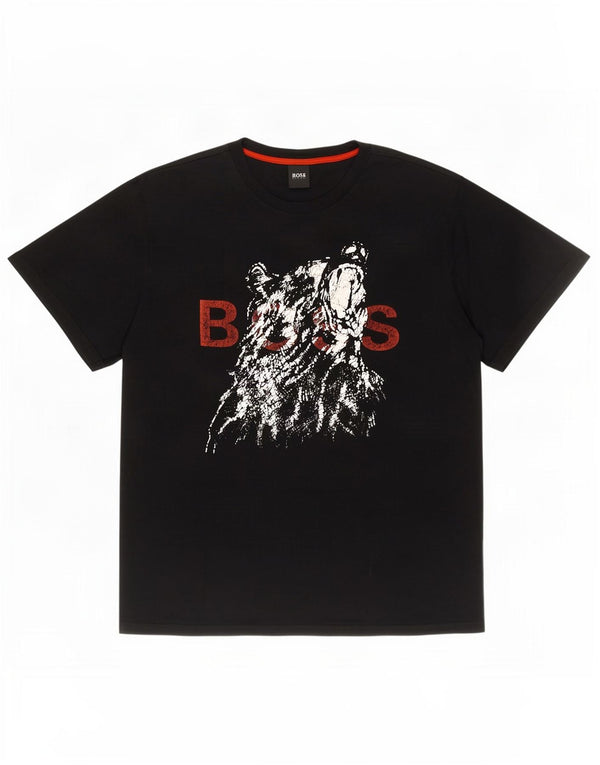 Męska koszulka z grafiką Hugo Boss, 2XL, czarna bawełna