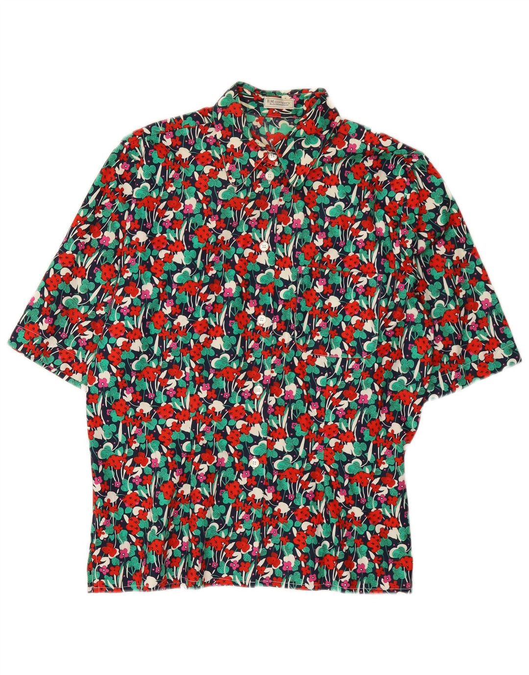 Bluzka damska z krótkim rękawem w stylu vintage, EU 38, średnia, wielobarwna w kwiaty