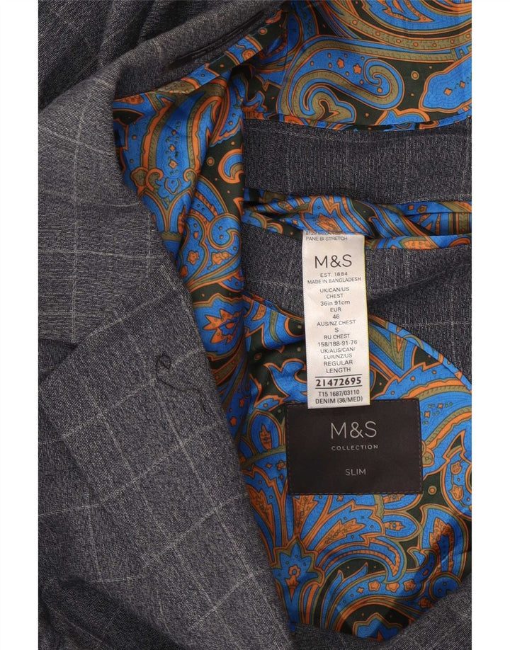 Marks & Spencer Męska marynarka zapinana na 2 guziki UK 36 w małą niebieską kratkę