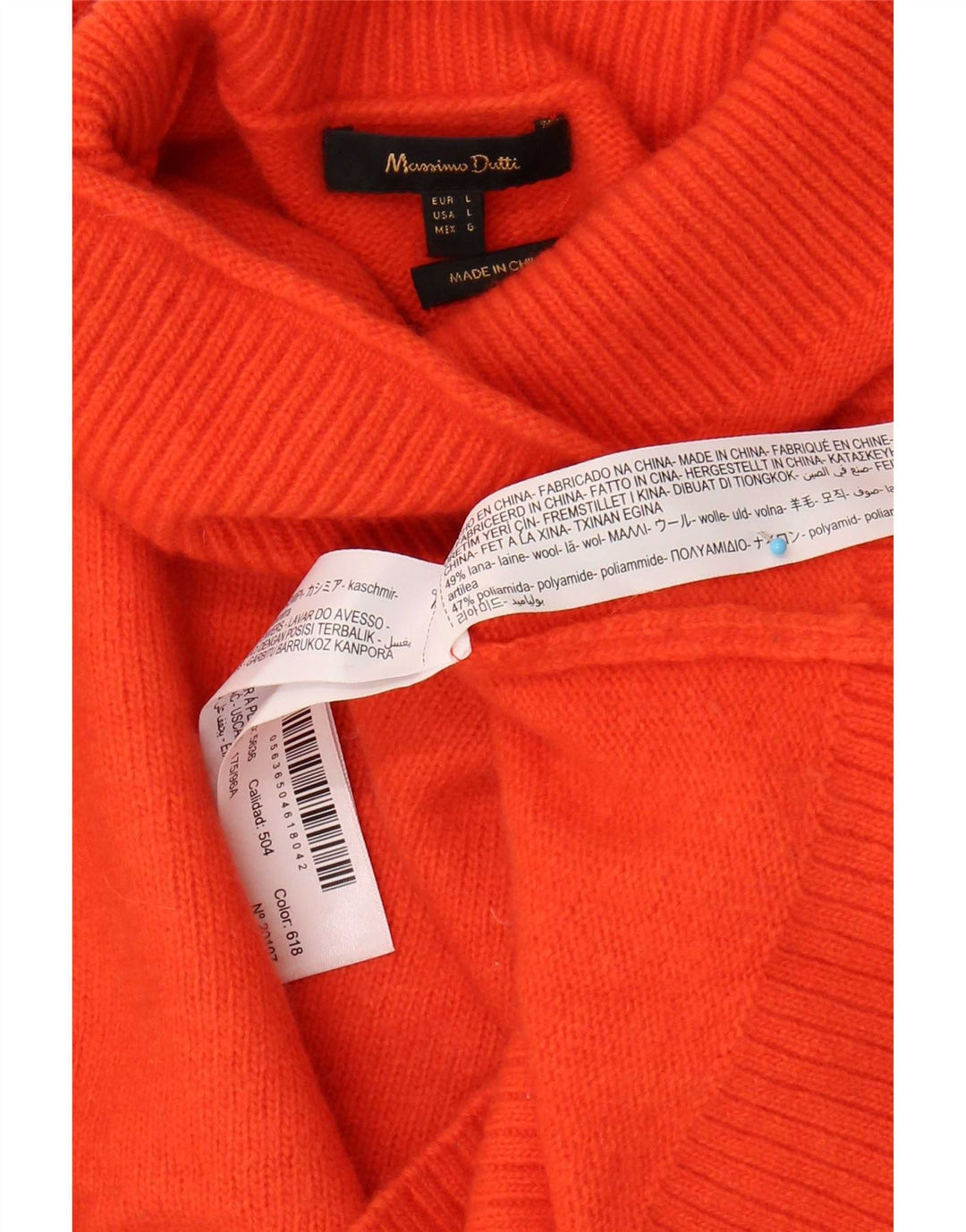 Damski sweter Massimo Dutti z okrągłym dekoltem, UK 16, duża, pomarańczowa wełna