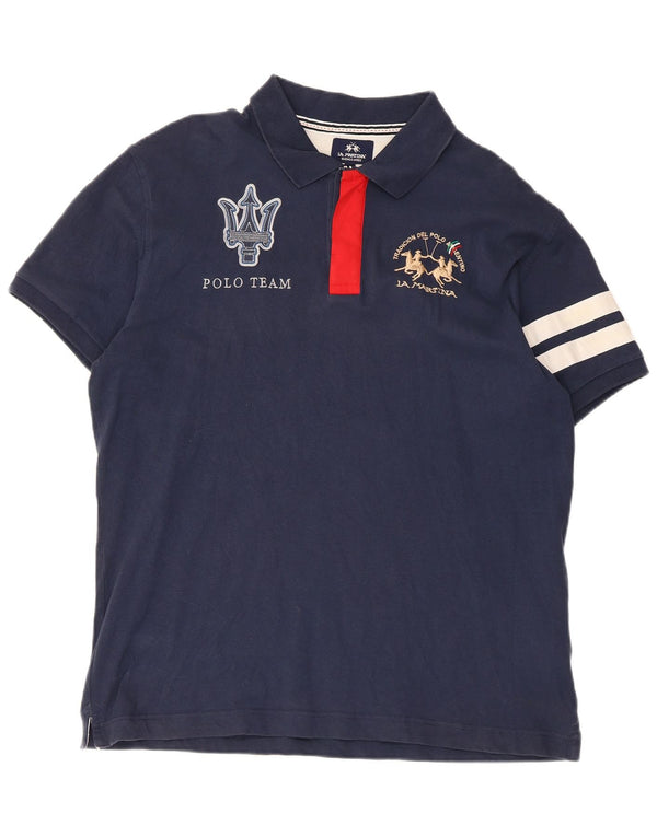 La Martina Mens Graphic Slim Fit Polo Shirt 2XL Navy Blue Colourblock