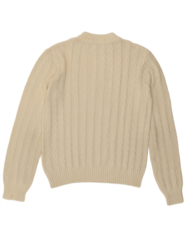Vintage męski sweter z wycięciem pod szyją, średni złamanej bieli