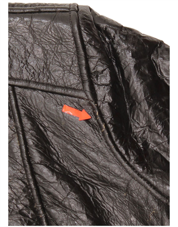 Vintage damska kurtka shearling UK 14, średnia czarna skóra
