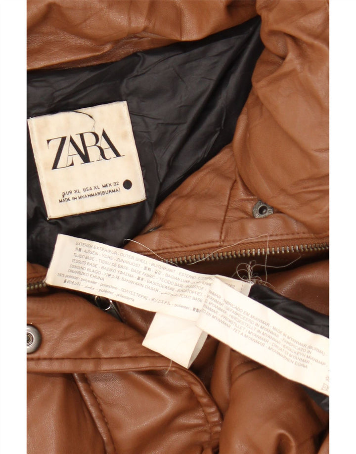 Damska kurtka oversize ze sztucznej skóry Zara UK 18 XL, brązowy poliester