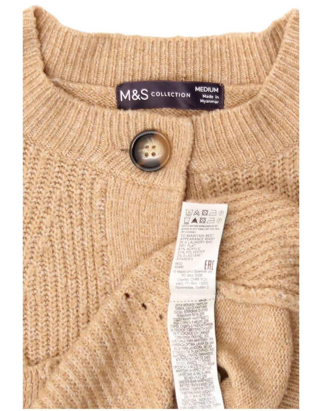 Marks & Spencer Damski sweter kardigan UK 14 Średni brązowy akryl