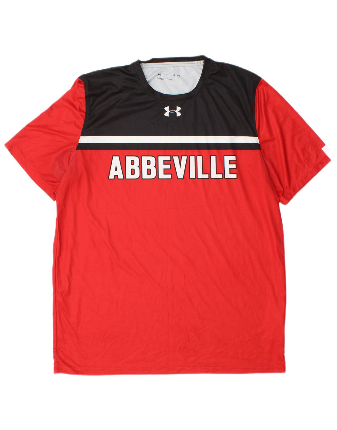 Męski T-shirt z grafiką UNDER ARMOUR, duży, czerwony, poliestrowy blok kolorów