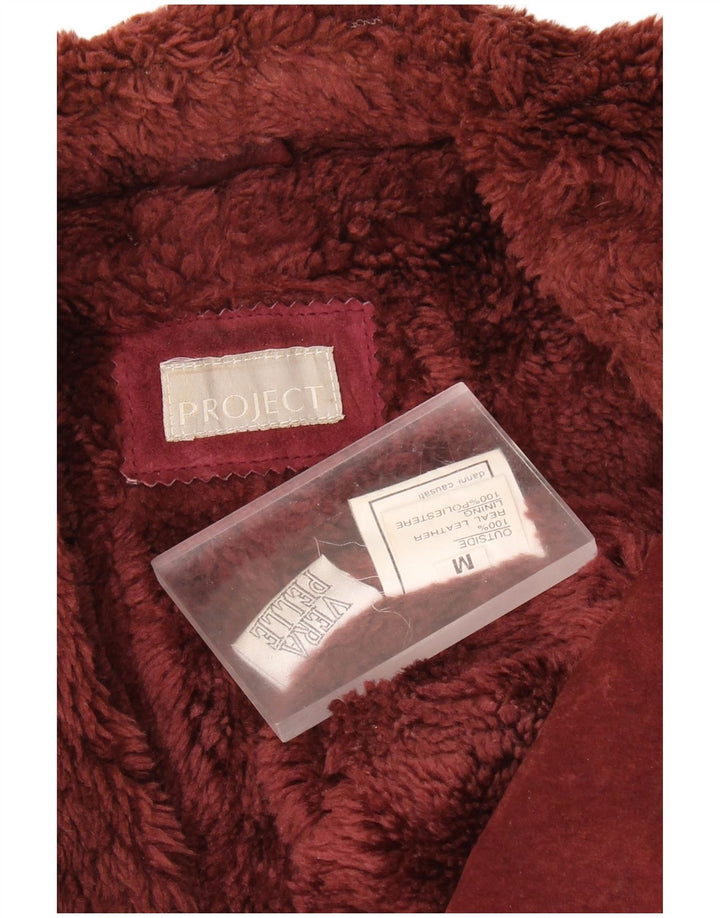Damska kurtka zamszowa VINTAGE Sherpa UK 14, średnia, bordowa skóra