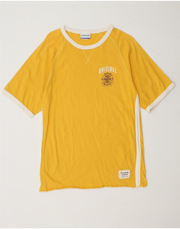 REEBOK Mens Graphic T-Shirt Top Medium Yellow Cotton