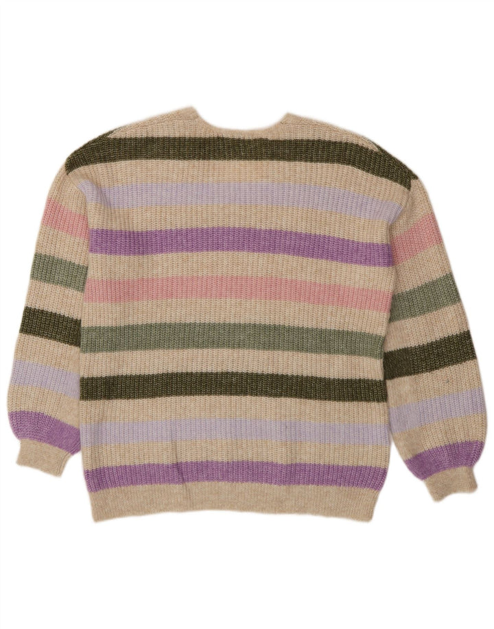 Sweter damski Marks & Spencer z dekoltem w kształcie litery V, UK 14, średni beż w paski