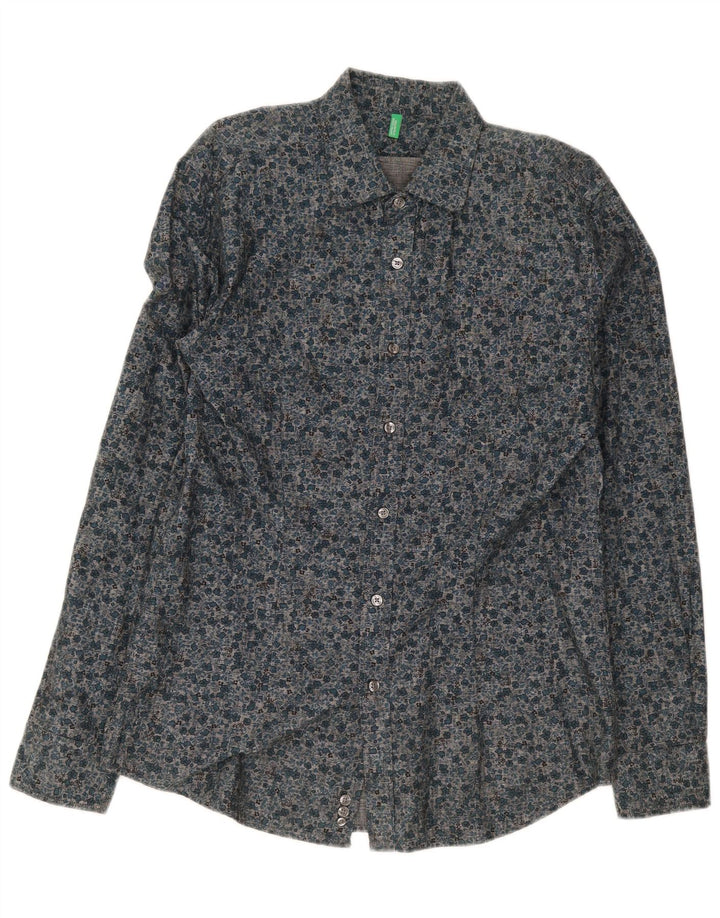 Koszula męska Benetton XL, granatowa, bawełniana w kwiaty