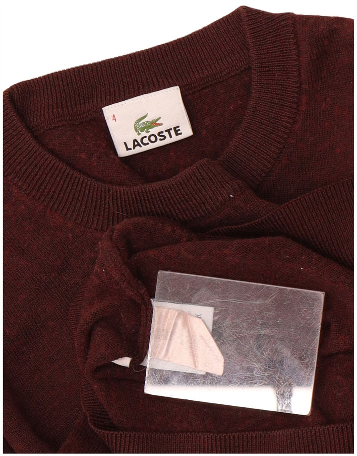 Męski sweter LACOSTE z okrągłym dekoltem, rozmiar 4, średni bordowy, wełniany plamki
