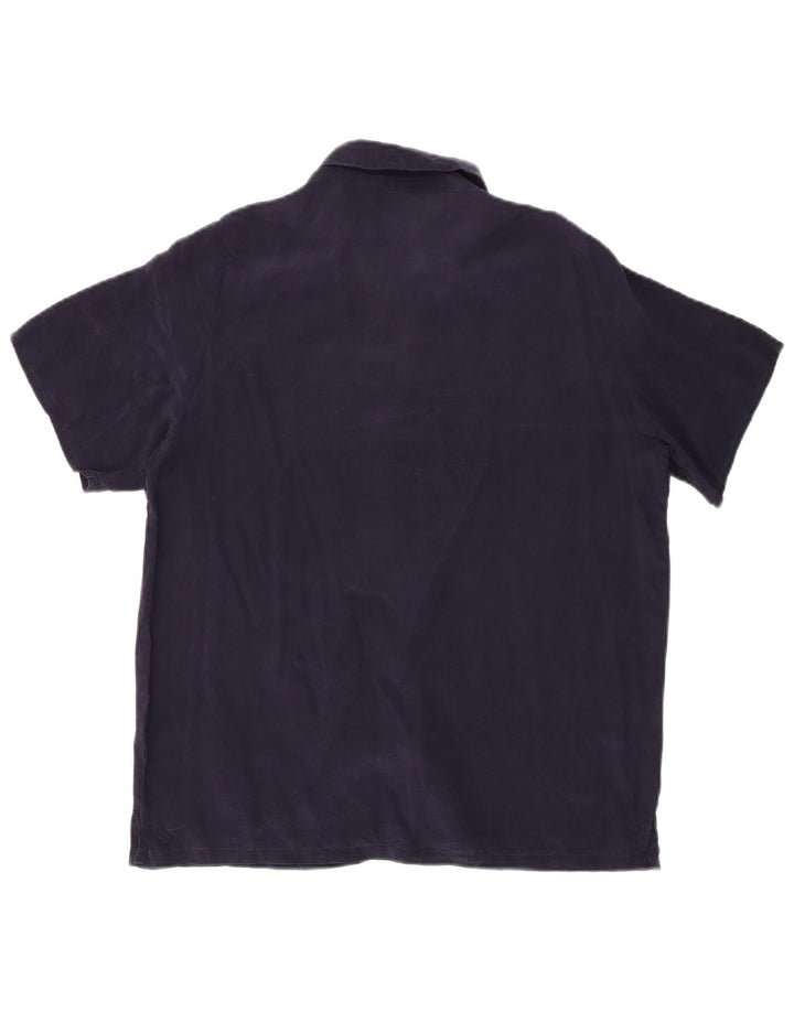 COOCOON Womens Short Sleeve Shirt Blouse UK 16 Large Navy Blue Silk