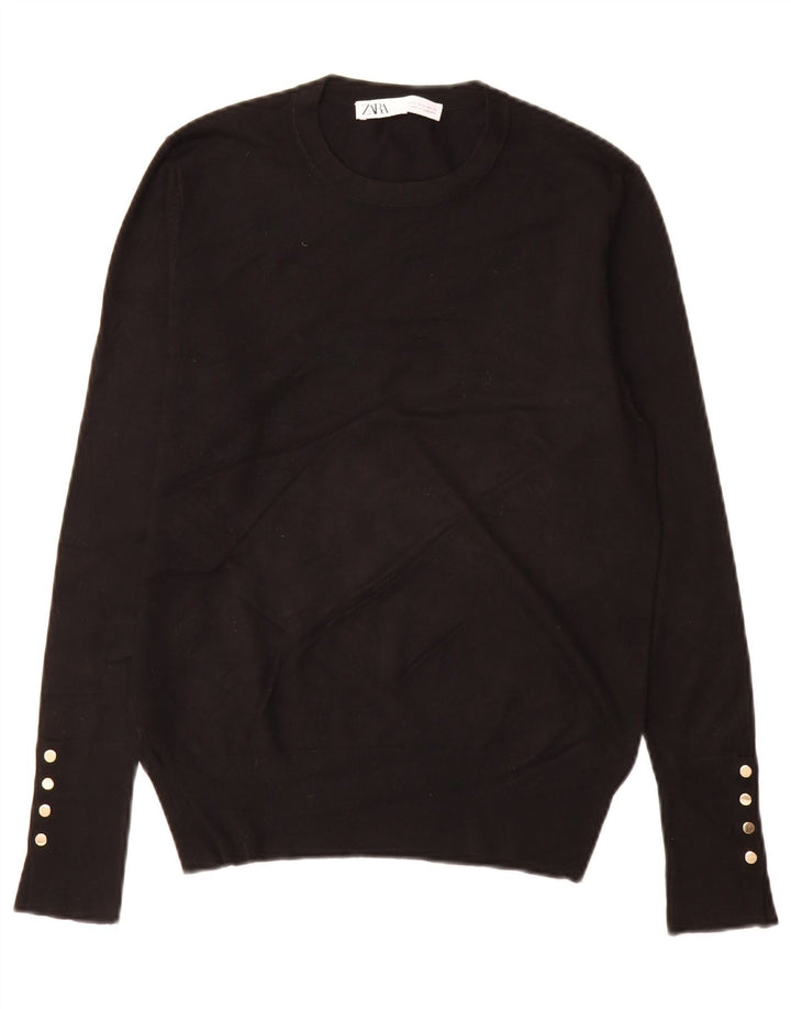 Sweter damski Zara z okrągłym dekoltem UK 14, duży, czarny