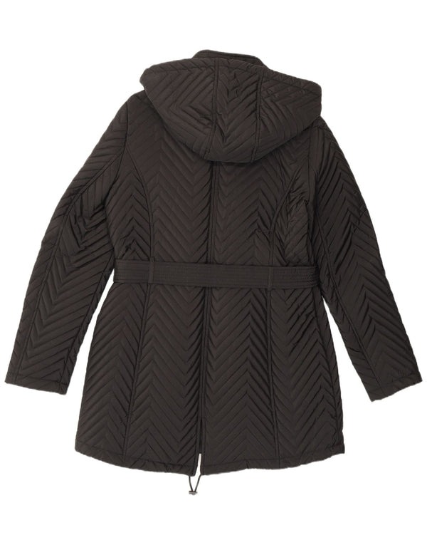 Dkny Womens Hooded Windbreaker Coat UK 12 Medium Black Chevron