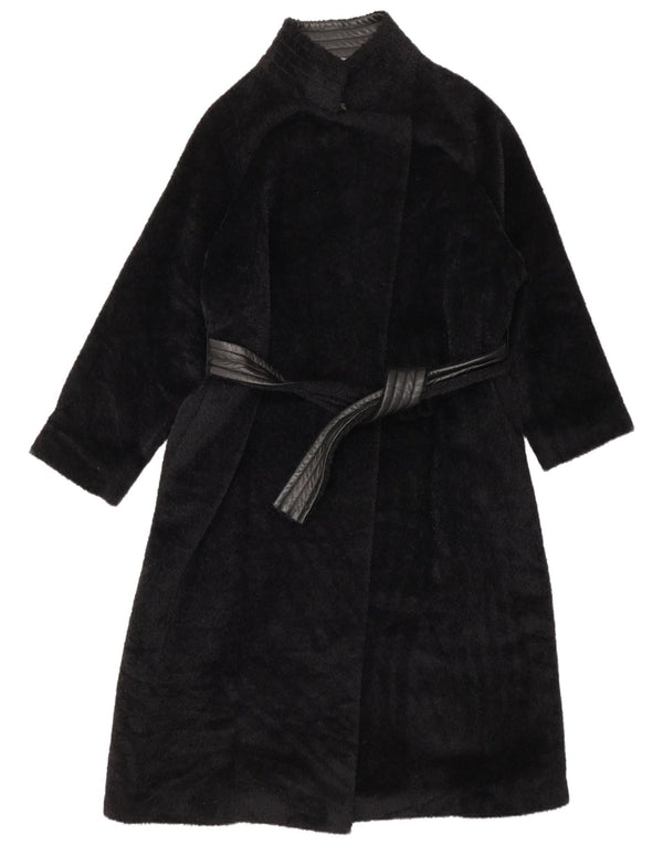 Max Mara Damski płaszcz ze sztucznej skóry UK 8 Small, czarna wełna z alpaki