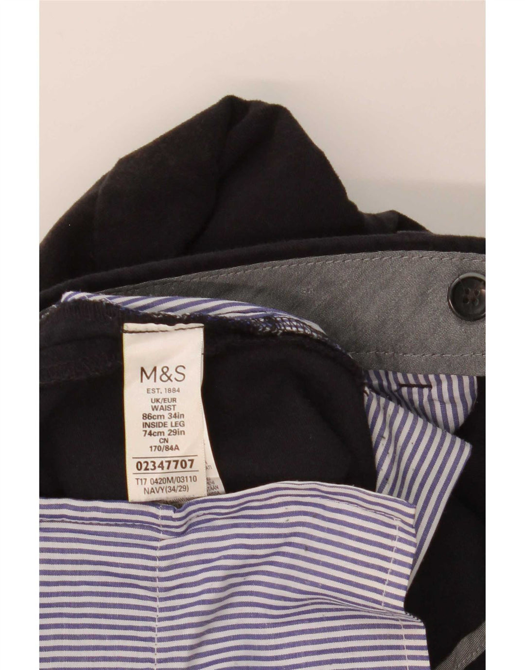 Męskie spodnie garniturowe Marks & Spencer o regularnym kroju W34 L29 Granatowa bawełna