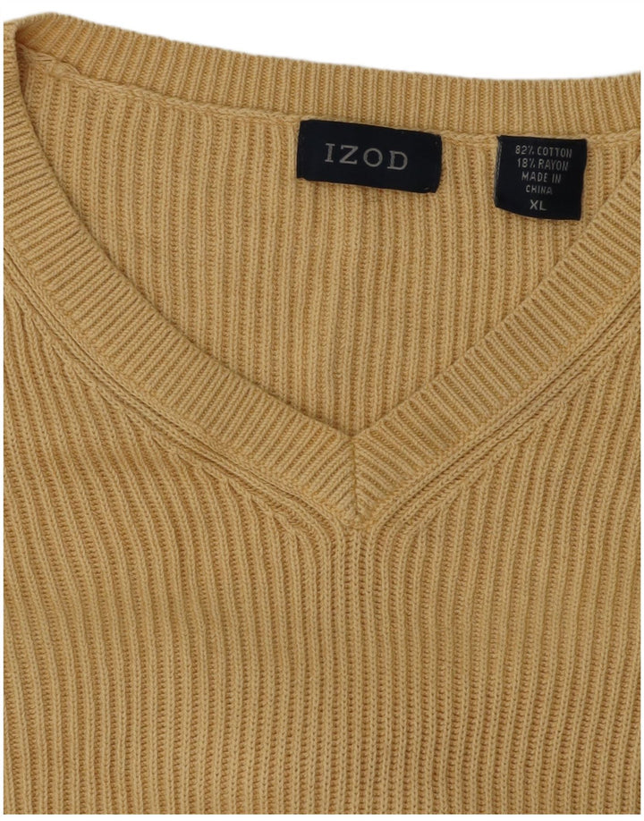 IZOD Męski sweter z dekoltem w kształcie litery V, XL, beżowy, bawełniany