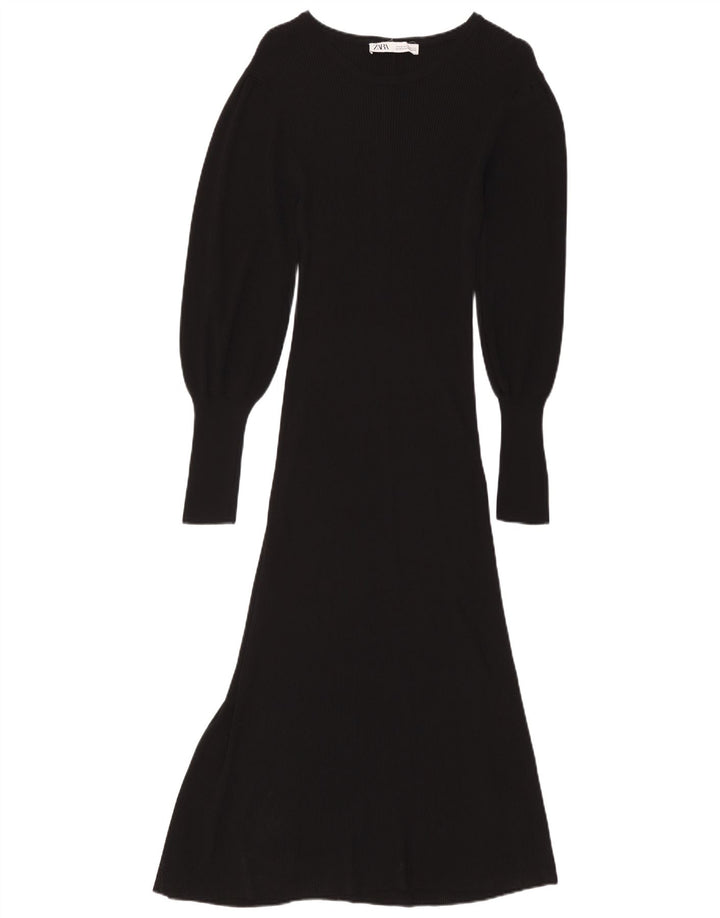 Damska sukienka maxi z długim rękawem ZARA UK 12 Średnia czarna wiskoza