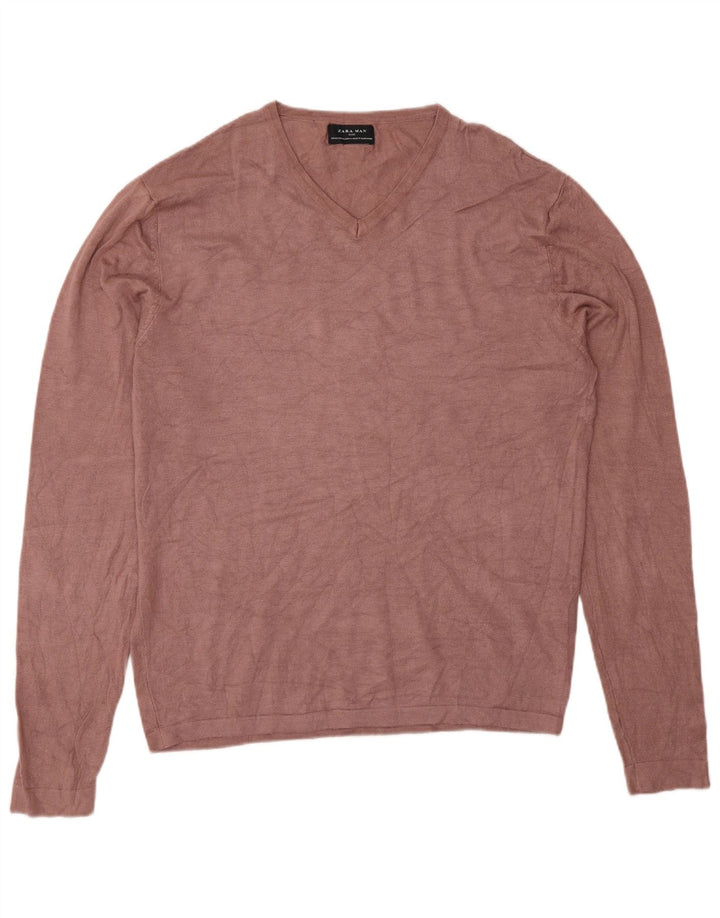 Męski sweter Zara z dekoltem w kształcie litery V, XL, różowa wiskoza