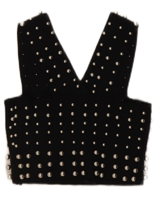 Damski krótki top bez rękawów Topshop UK 6 XS, czarna wiskoza