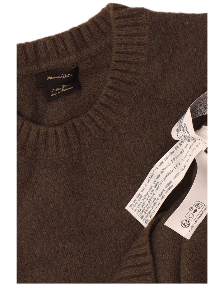 Sweter damski Massimo Dutti z okrągłym dekoltem UK 16, duży, brązowy, wełniany