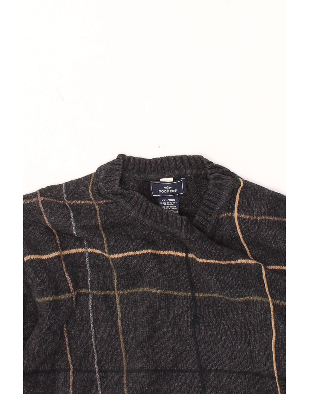 Męski sweter z okrągłym dekoltem DOCKERS 2XL, bawełniana szara krata