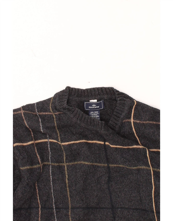 Męski sweter z okrągłym dekoltem DOCKERS 2XL, bawełniana szara krata