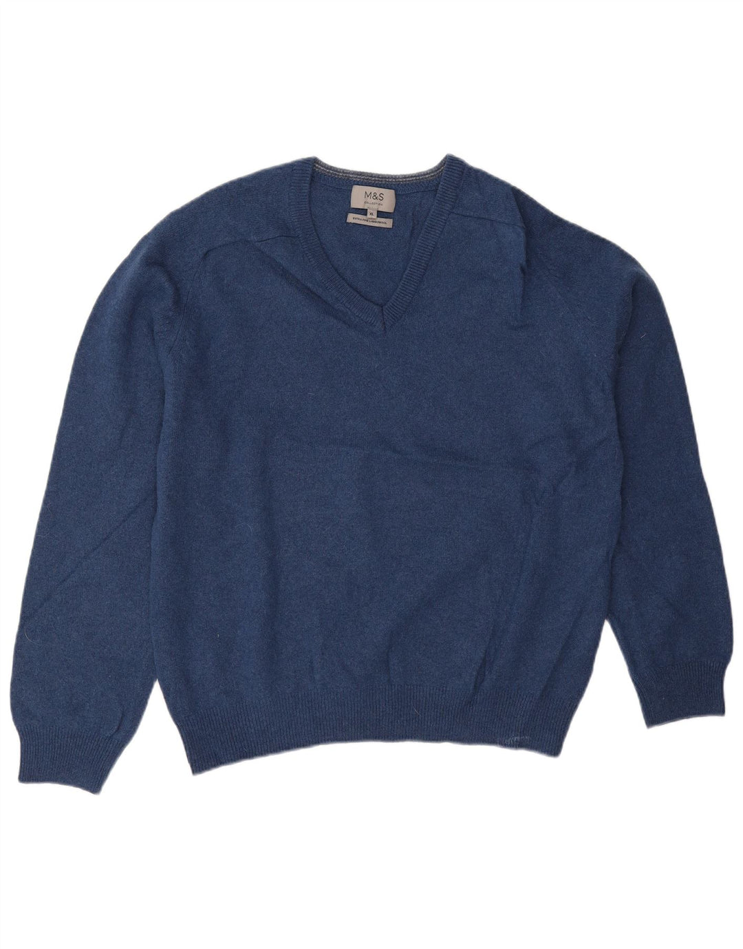Marks & Spencer Męski sweter z dekoltem w kształcie litery V, XL, niebieska wełniana