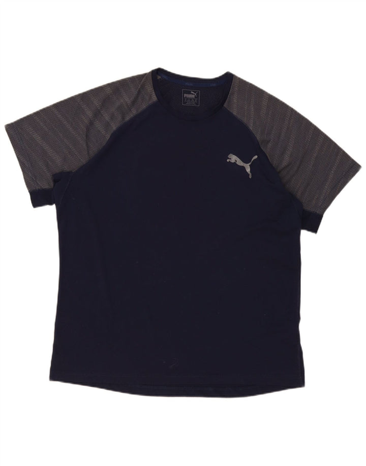 T-shirt męski Puma, top XL, granatowy, poliester z blokami kolorów