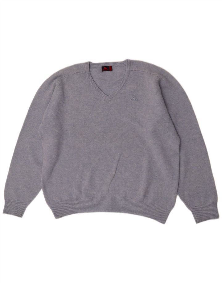 Męski sweter Kappa z dekoltem w kształcie litery V, 2XL, niebieska dziewicza wełna